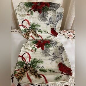 “Holiday Wishes” Plates with Red Cardinals and Pinecones by 222 Fifth